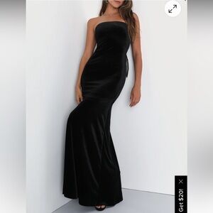Black velvet strapless dress